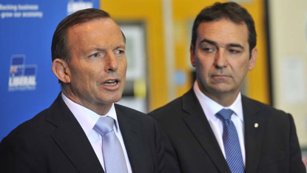 Strike: Tony Abbott and South Australia Liberals leader Steven Marshall.