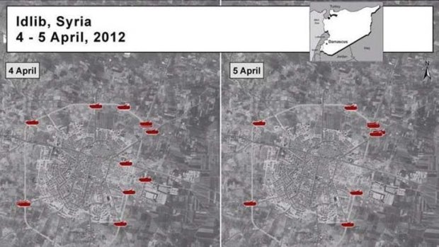 Force ... satellite images which the US says show Syrian artillery poised to hit residential areas.