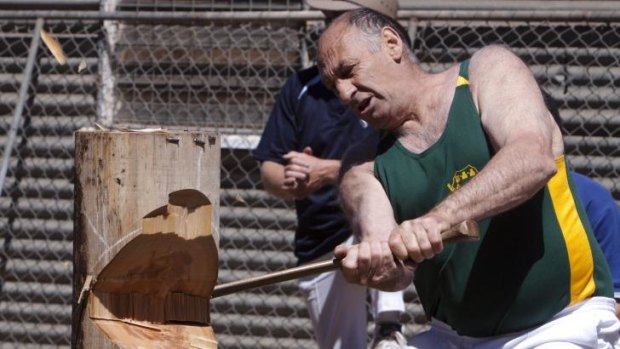 Chop chop: Wear your colours with pride and support Australia against New Zealand, the US and Canada in the World Timbersports Championships.