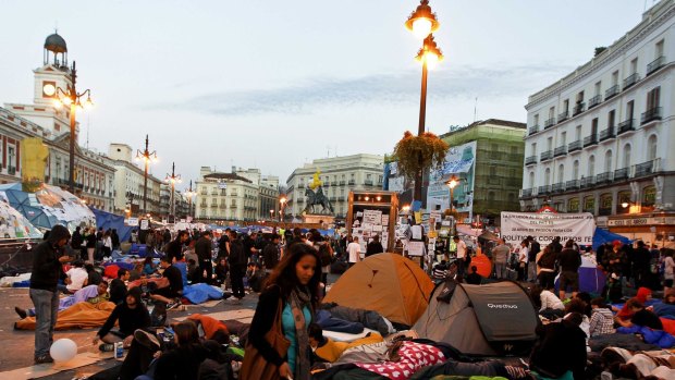 Xnet got a boost from Spain's indignados (the indignant) movement, which arose in the aftermath of the financial crisis to protest austerity cuts and political priorities. Demonstrators camp out in Madrid's Puerta del Sol in May 2011. 