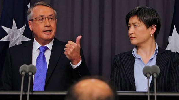 Treasurer Wayne Swan and Finance Minister Penny Wong ... "Since the big stimulus spending  Labor has put on the fiscal straitjacket, as it promised."