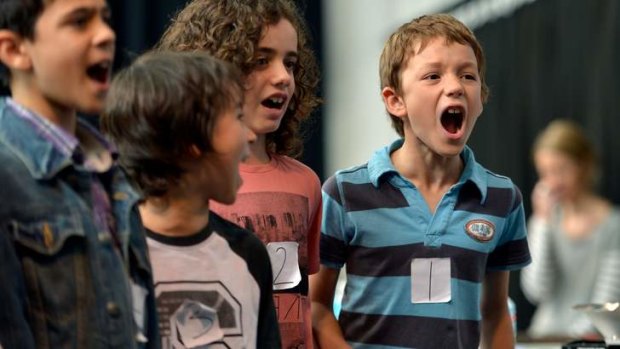 Looking for Gavroche ... Riley Flood (far right) during Les Miserables boys' auditions.