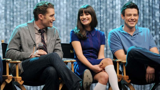 In happier times ... Actors Matthew Morrison, Lea Michele and Cory Monteith at <i>Glee's</i> 300th musical performance special in 2011.