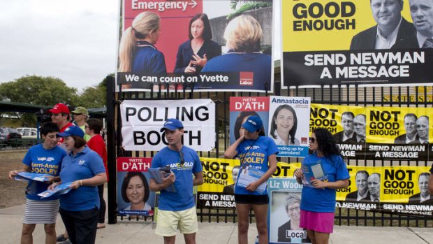 Party volunteers at the  Clontarf Beach State School on the day of the Redcliffe byelection.