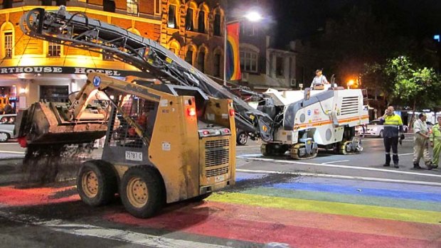 Ripped up: The rainbow crossing on Oxford St.