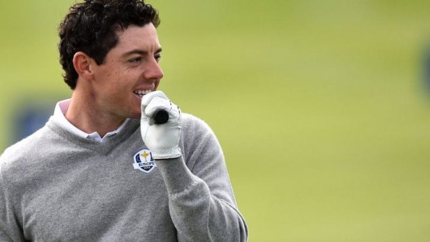 Feeling good: Rory McIlroy appeared relaxed at Gleneagles on Monday.