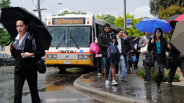 In for the long haul ... Buses replace trains on the Werribee line.