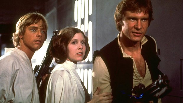 Mark Hamill, Carrie Fisher and Harrison Ford in <i>Star Wars Episode IV: A New Hope</i>.