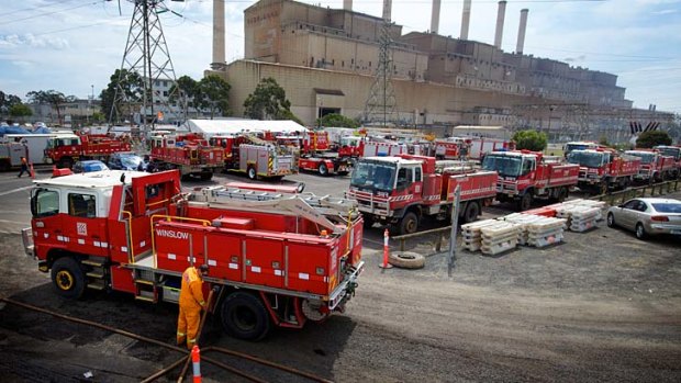 Firefighters fight the Hazelwood mine fire, which took 40 days to fully extinguish.