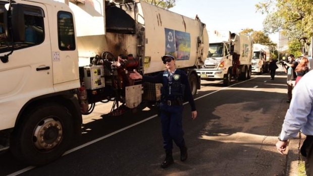 Garbage trucks drove from Blacktown to SBS headquarters in Artarmon to protest the program.
