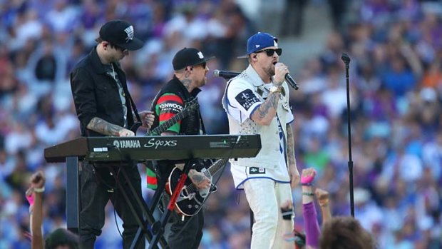 Fine voice ... Good Charlotte before the game.