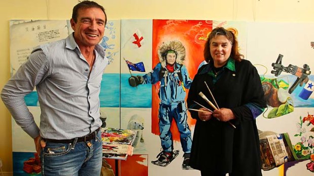 Painter Sharon Davson in her studio with former Liberal MP Pat Farmer.