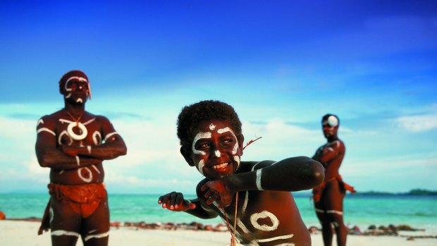 Traditional dancers with shell money at Vella Lavella Island, Western Province.