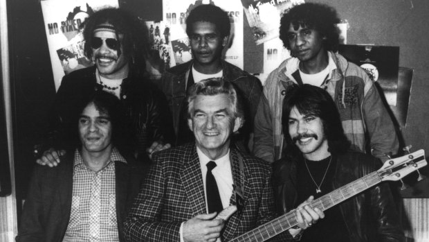 Prime Minister Bob Hawke launches From My Eyes by No Fixed Address in1982.