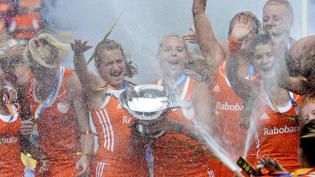 World champions: The Dutch celebrate their victory.
