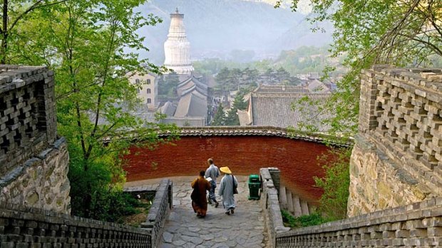 High spirits ... stairs to Pusading Temple.