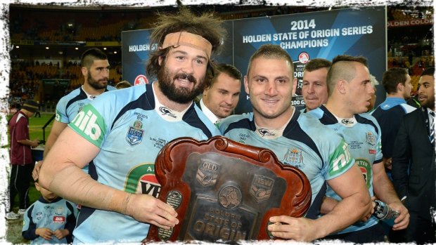 Career highlight No.2: Winning the Origin trophy in 2014 with Tigers teammate Aaron Woods.