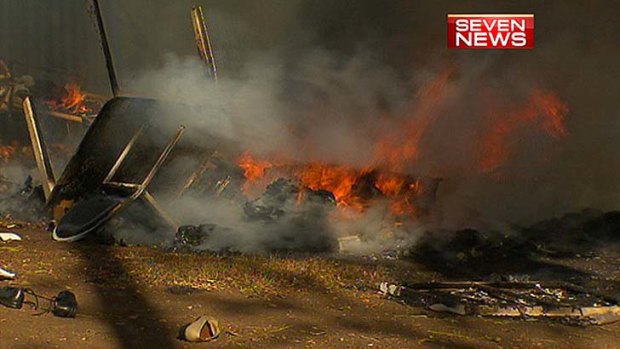 Fire destroys tents at the Musgrave Park Aboriginal Tent Embassy.