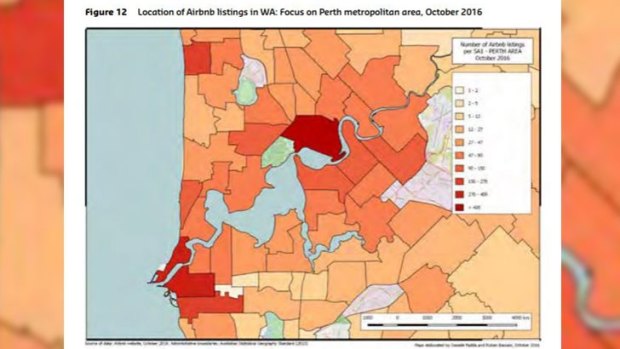 Map showing Perth's Airbnb hot spots.