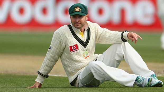 Let down: Michael Clarke grasses a crucial catch at slips.