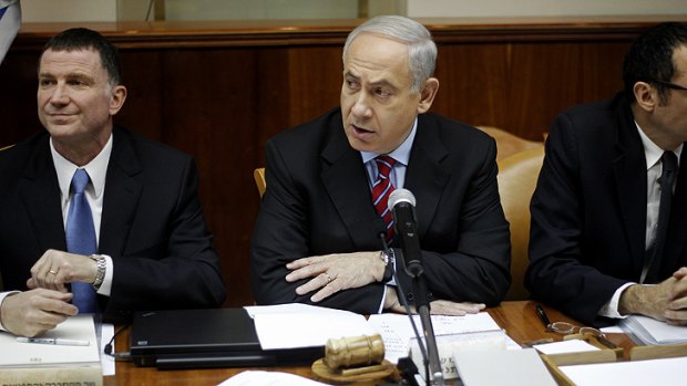 Israeli Prime Minister Benjamin Netanyahu, centre, at a Cabinet meeting on January 27.