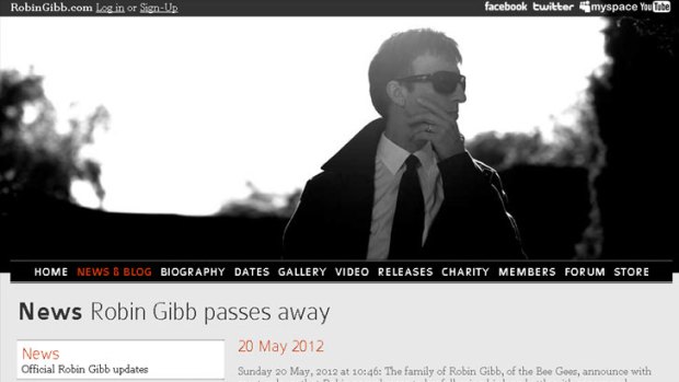 'Difficult time' ... the family of Robin Gibb announces his passing.