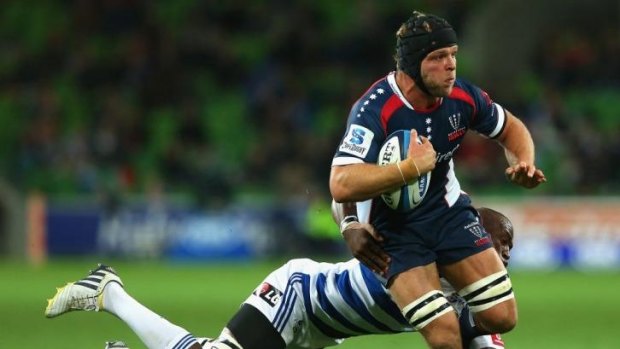 Jarrod Saffy tries to make a break for the Melbourne Rebels in Super Rugby last year against the Stormers.