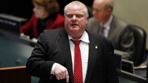 Fallen foul: Rob Ford during a budget meeting at City Hall in Toronto last week.