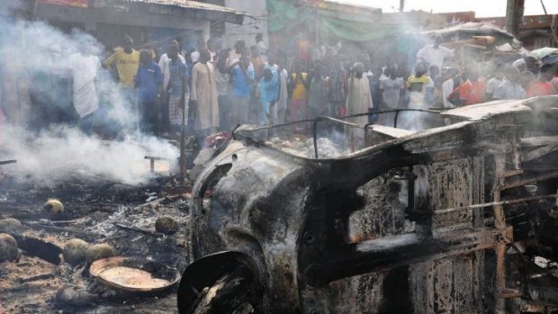 The aftermath of a bomb in Maiduguri, Borno state.