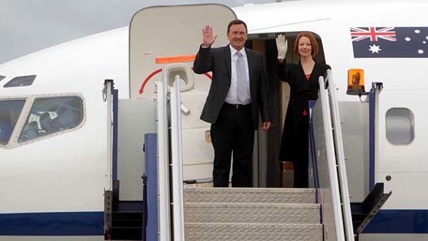 Prime Minister Julia Gillard with her partner Tim Mathieson depart Canberra for an official visit to northern Asia.