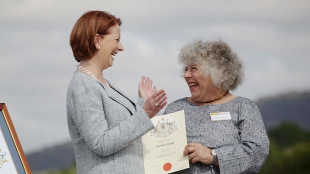 Prime Minister Julia Gillard welcomes actress Miriam Margolyes, as a new citizen of Australia.