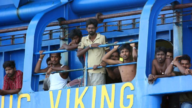 Sri Lankan asylum seekers on the Oceanic Viking.