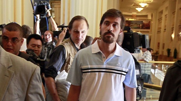 US journalist James Foley arrives in Tripoli in 2011 following his release after he was kidnapped in Libya.