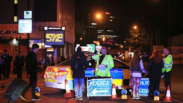 Police outside Manchester Arena after the explosion.