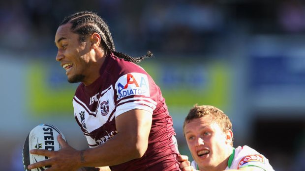 Steve Matai of the Sea Eagles makes a break during the round nine NRL match between the Manly Sea Eagles and the Canberra Raiders