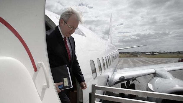 Prime Minister Kevin Rudd arrives in Brisbane on Monday.