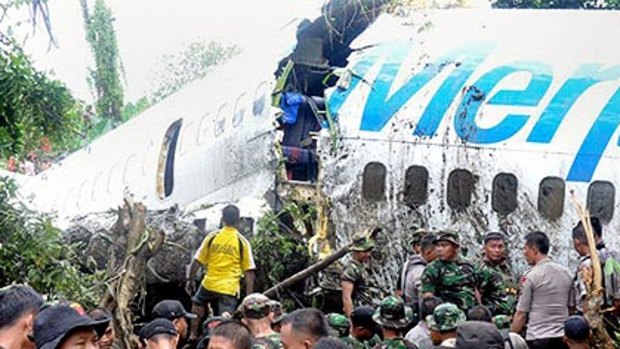 The Merpati airline Boeing 737, which broke into pieces at Rendani domestic airport in Manokwari, West Papua.