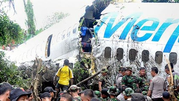 The Merpati airline Boeing 737, which broke into pieces at Rendani domestic airport in Manokwari, West Papua.