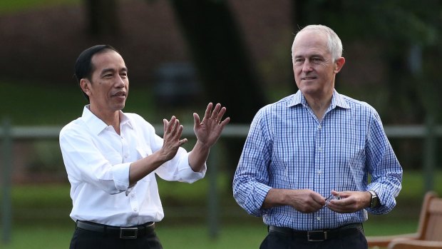 Indonesian President Joko Widodo with Prime Minister Malcolm Turnbull in Sydney on Sunday.