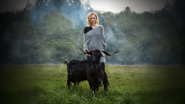 The Age, Spectrum. Goats. Models Kepsibel from Chadwicks and Pedro the goat from Justine and Anthony Merry. Shot in the foothills of the Dandenongs Victoria. Pic Simon Schluter 25 January 2015.
