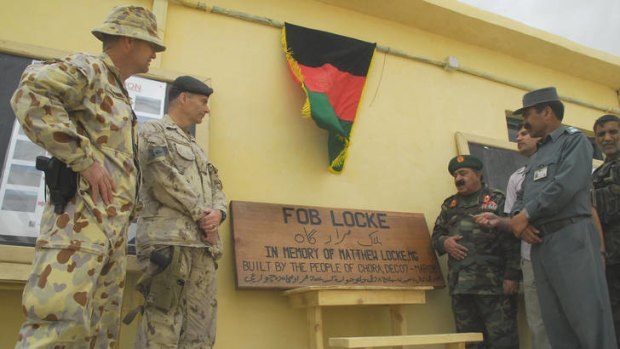 ADF, NATO and Afghan National Army troops at Forward Operating Base Locke.