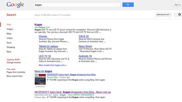 A screenshot of a Google search for Kogan.