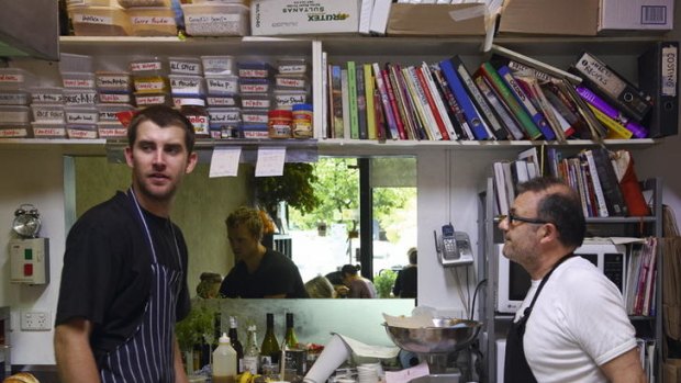 Guy Mirabella (right) and chef Leith Baker in the kitchen of Shop Ate Cafe & Store.