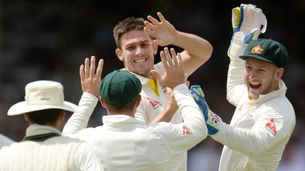 Viewers unable to access Nine's high-definition channel, GEM, missed seeing Australia's Mitchell Marsh (centre) triumph at the England v Australia second Ashes Test at Lord's on Saturday. 