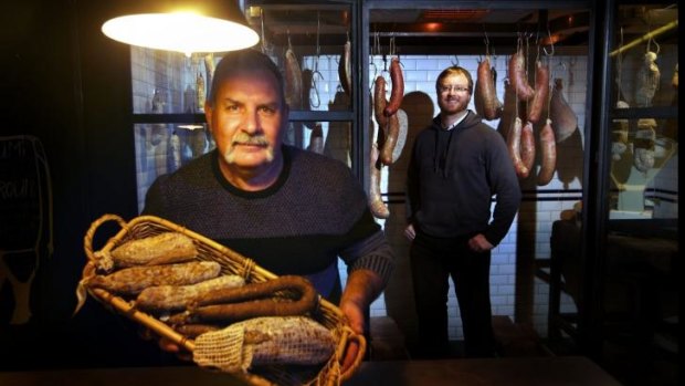 Remo Palermo and Matt Parker with  salami kept at Backstreet Eating,  Fitzroy.