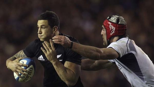 Black, not blue ... Sonny Bill Williams in action against Scotland at Murrayfield in September..