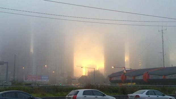 Southbank was shrouded in fog yesterday afternoon