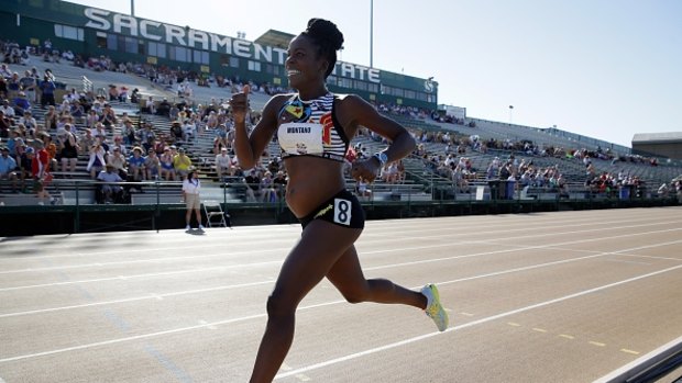 Wonder woman: Five months pregnant, Alysia Montano runs in the women's 800 Metres at the 2017 USA Track & Field Championships on June 22.