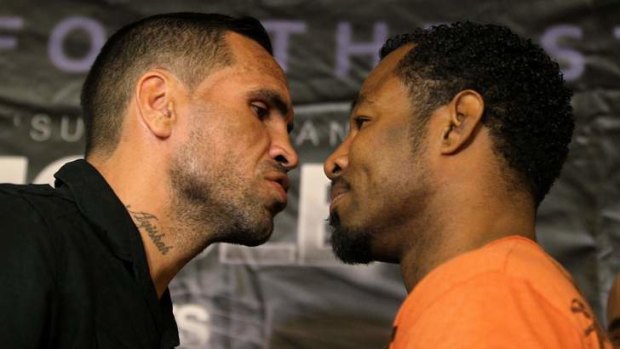 Anthony Mundine and Shane Mosley ahead of their ill-fated bout in October.