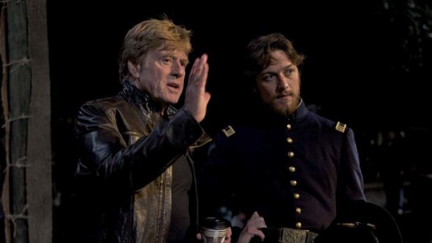 Director's cut ... Robert Redford and James McAvoy on the set of The Conspirator, in cinemas from July 28.